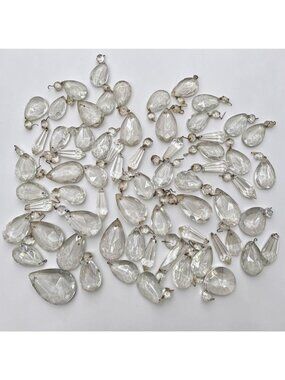 Vintage Crystal Chandelier Prisms and Teardrops Mid Century Faceted Lot Over 60